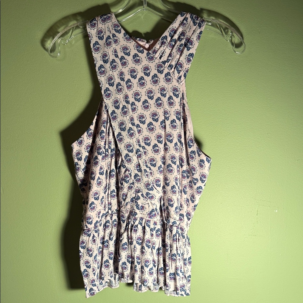 LOFT Pink Floral Sleeveless Peplum Top